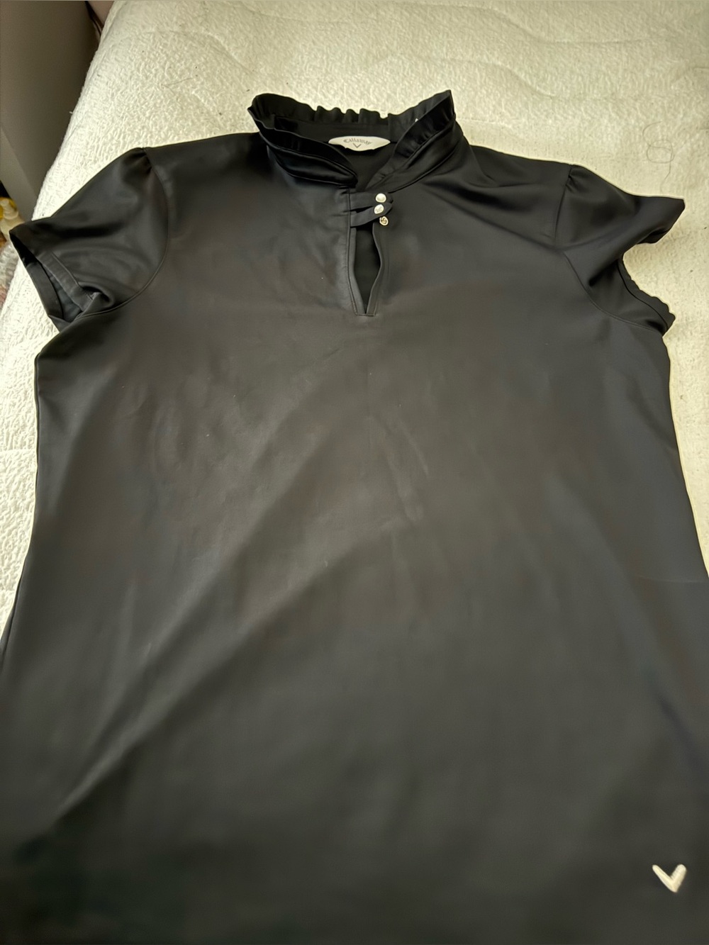 Callaway Black Ruffle Mock Neck Short Sleeve Top